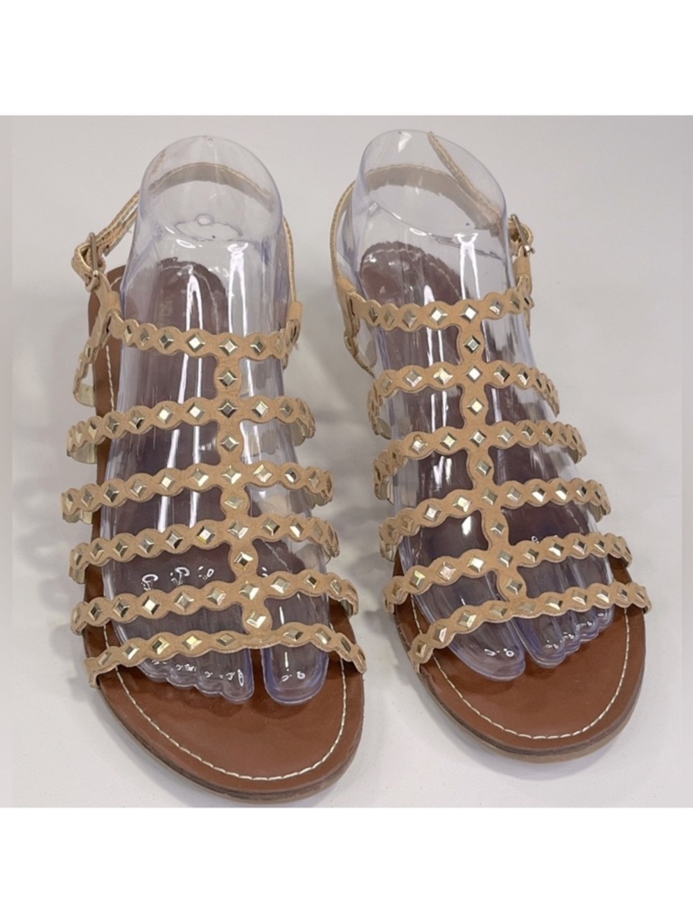 CARLOS (By Carlos Santana) Studded Gladiator Sandals Tan/Silver-9.5